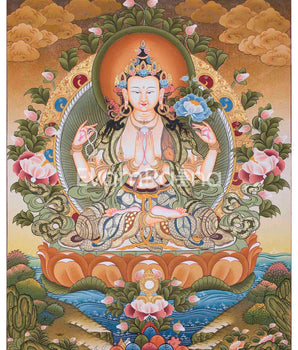 4 Armed Chengrezig Thangka Painting