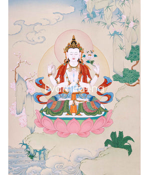 Hand-painted Four-Armed Chenrezig Thangka