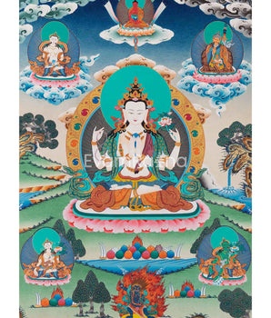 Chengrezig Handmade Original Thangka | Bodhisattva Avalokiteshvara