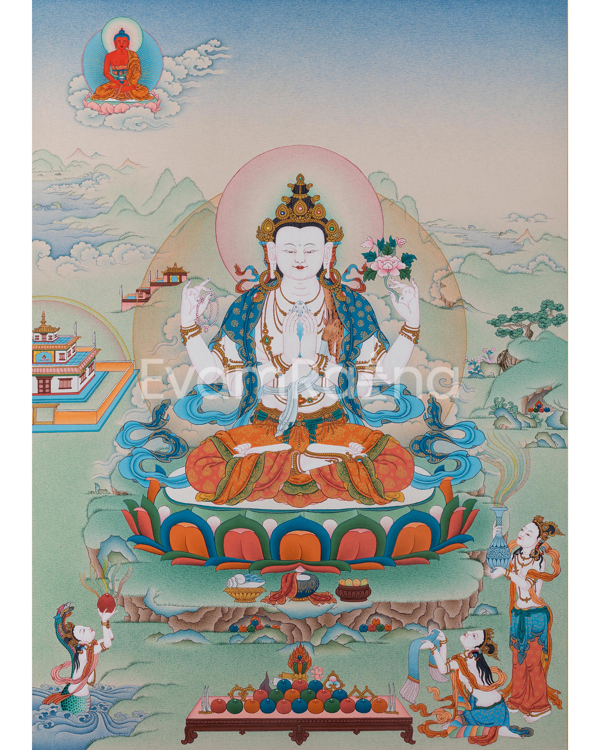 4 Armed Avalokiteshvara Thangka Print
