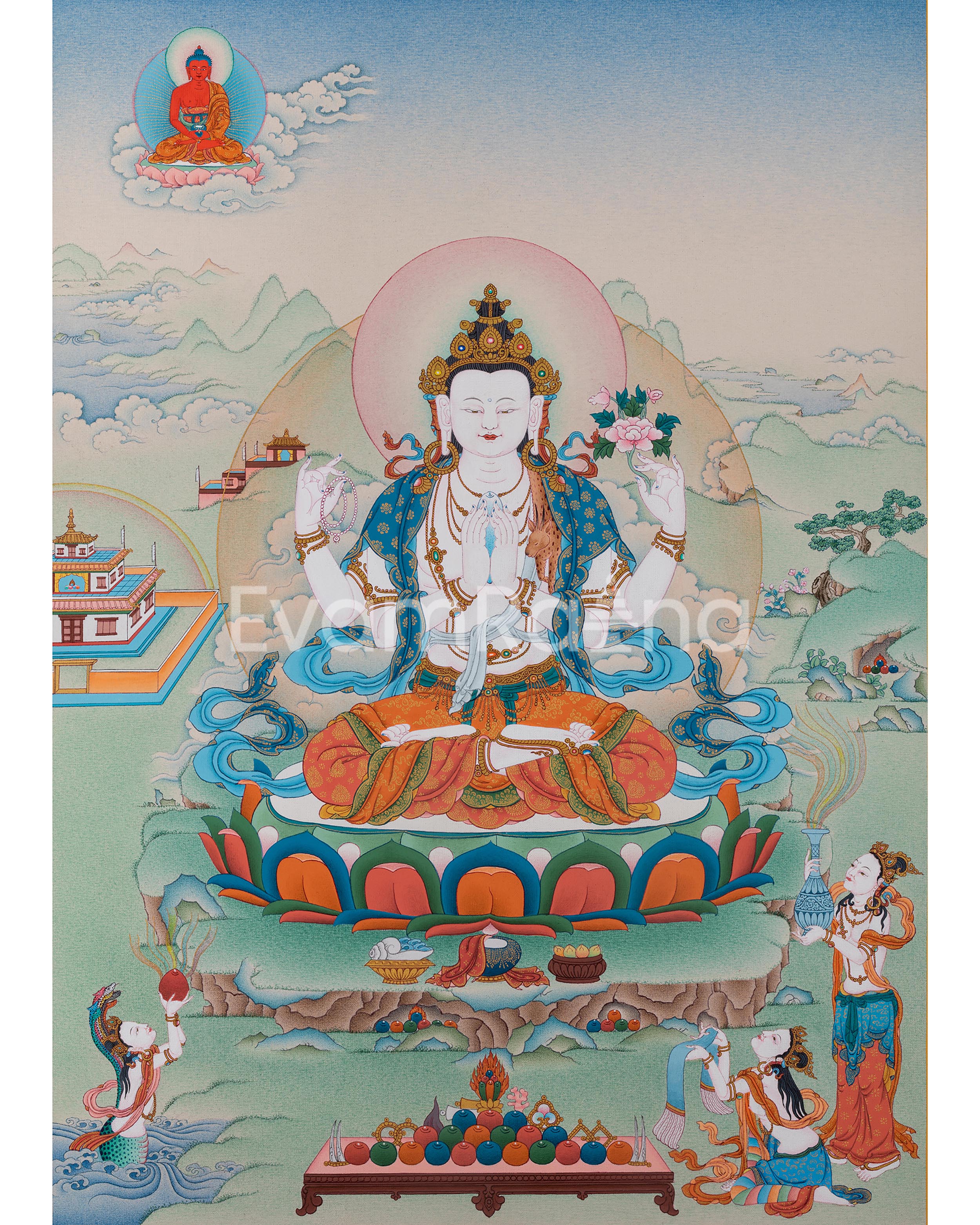 4 Armed Avalokiteshvara Thangka Print