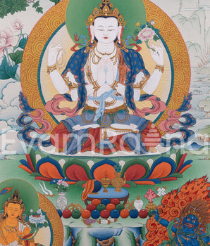 Triad of Compassion-Wisdom-Power: Chenresig, Manjushri, and Vajrapani Thangka Print