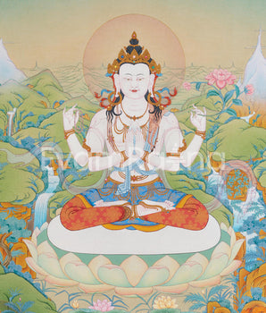 Four-Armed Chenresig Thangka Print for Divine Wisdom | Bodhisattva Of Compassion