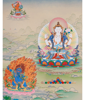 Thangka of Four-Armed Chenrezig, Compassion Buddha