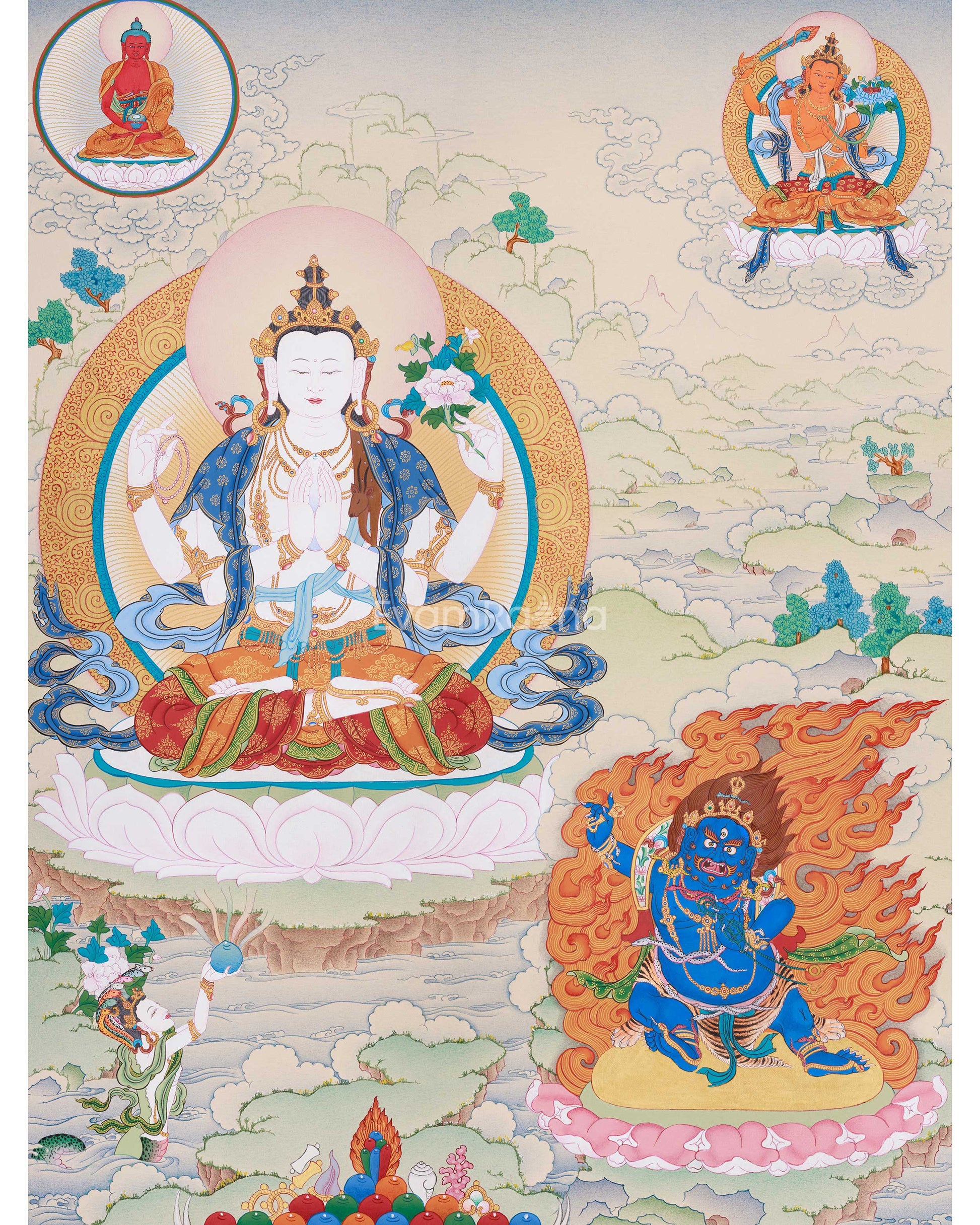 Three Bodhisattvas: Chenrezig, Manjushri, and Vajrapani 