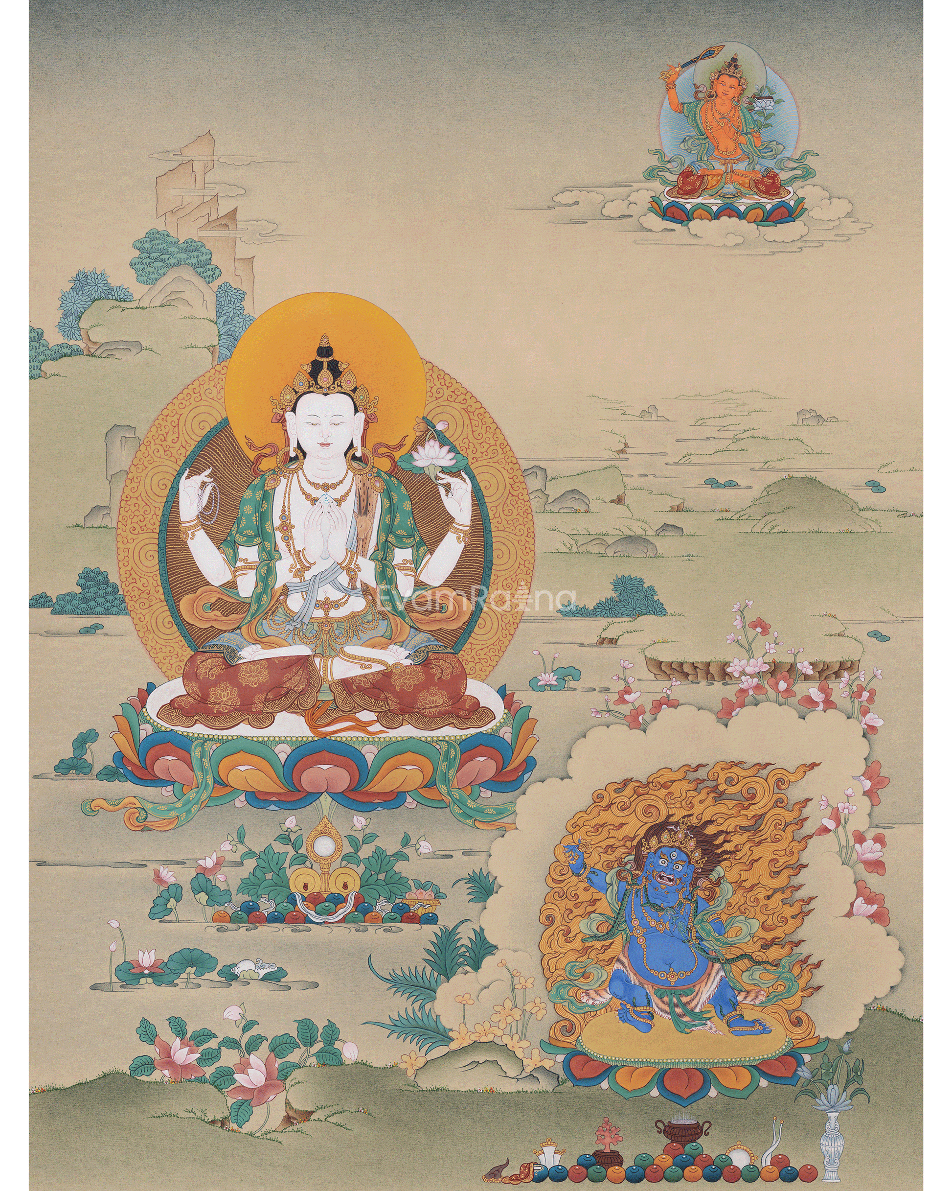 Trio Bodhisattva: Chenrezig, Manjushri, and Vajrapani 
