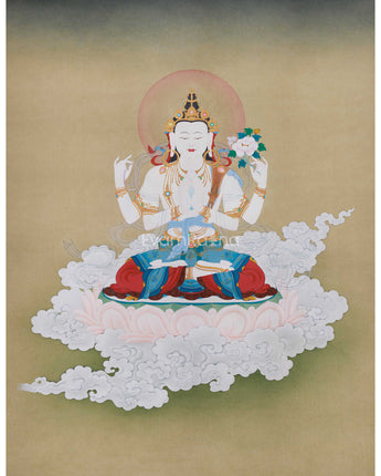 Original Hand-Painted Four-Armed Avalokiteshvara