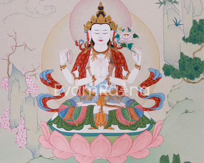 Compassion Buddha, Chenrezig Thangka | Karma Gadri Masterpiece