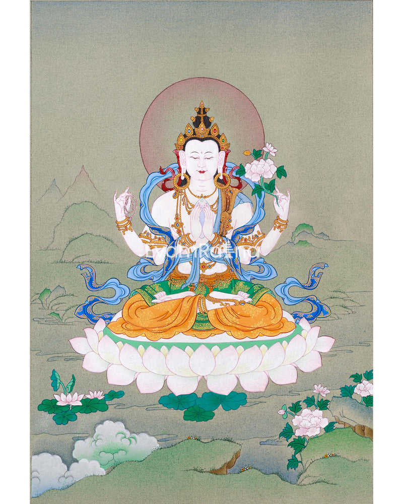 Small Four-Armed Chenresig Thangka