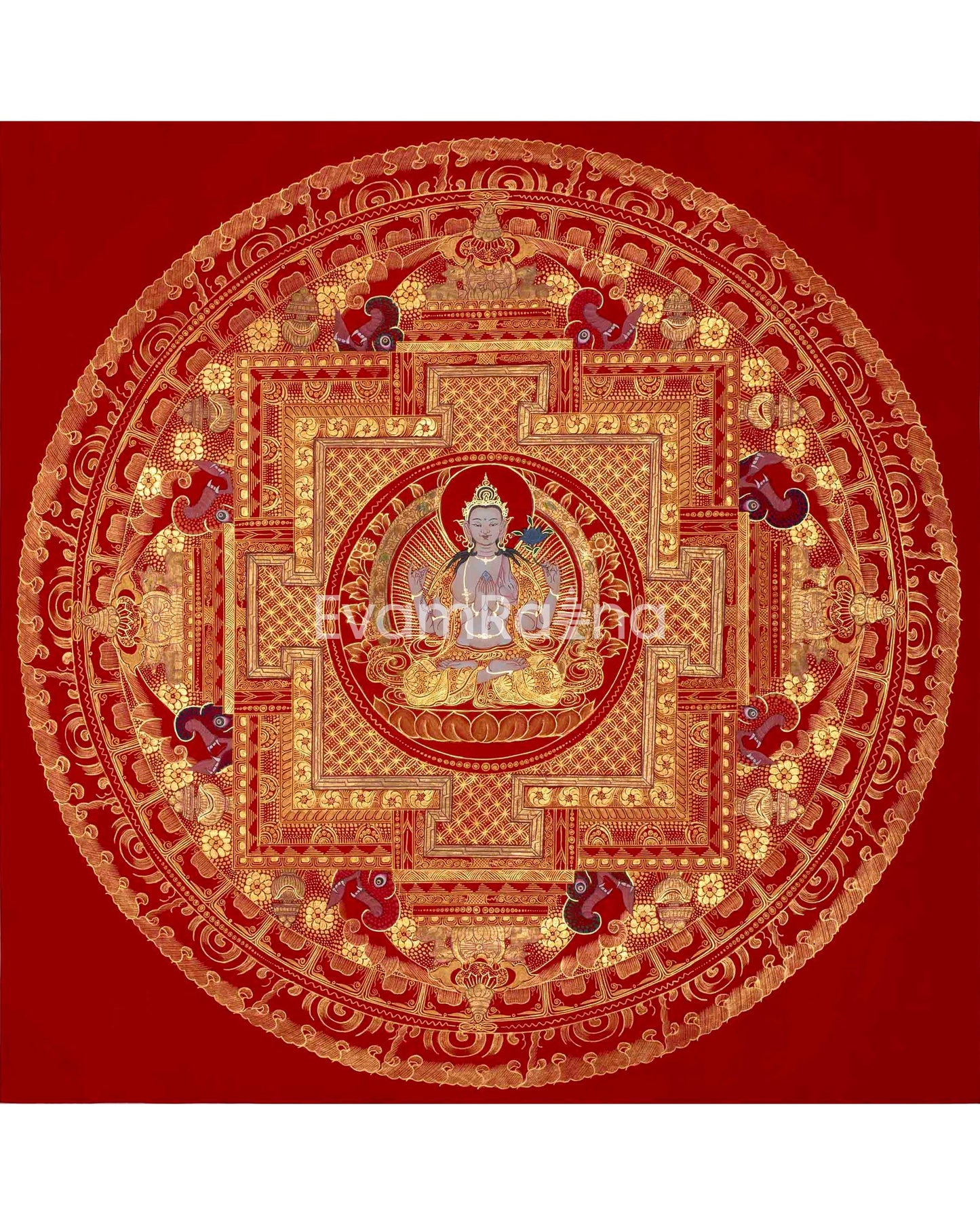 White Tara, Chengrezig and Green Tara Mandala | Traditional Buddhist Art Painting