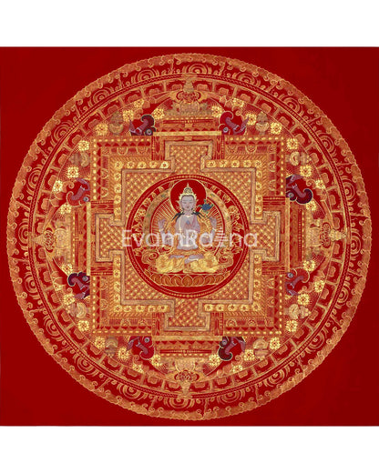 White Tara, Chengrezig and Green Tara Mandala | Traditional Buddhist Art Painting