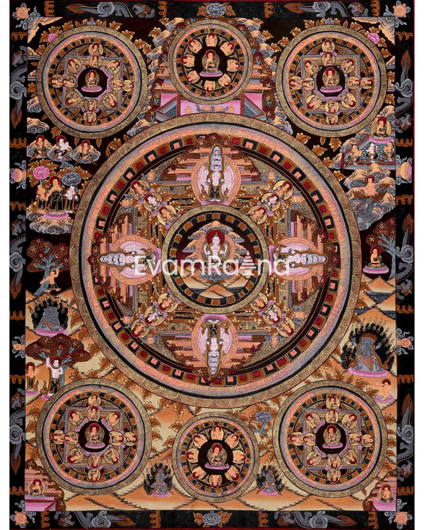 Four Armed Chenrezig Mandala Thangka 