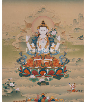 The Compassionate Buddha, Four Armed Chenresig Thangka 