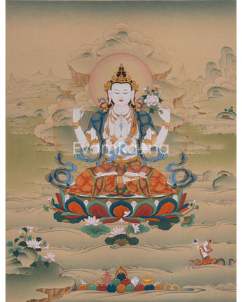 The Compassionate Buddha, Four Armed Chenresig Thangka 