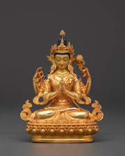 Chenrezig Copper Statue | Gold-Plated Four-Armed Avalokiteshvara in Mudra Pose
