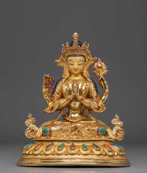 Gold Plated Buddhist Chenrezig Sculpture
