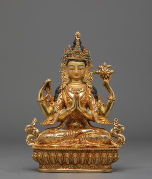 Handmade Golden Chenrezig Statue of Compassion 