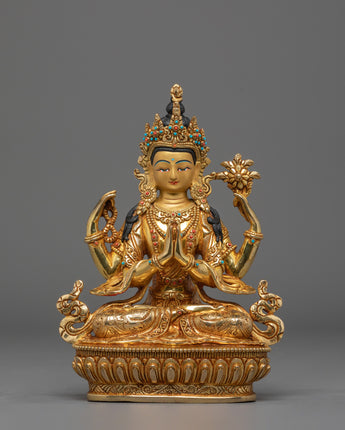 Handmade Golden Chenrezig Statue of Compassion 