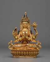 Handmade Golden Chenrezig Statue of Compassion 