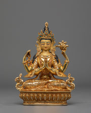 Handmade Golden Chenrezig Statue of Compassion 