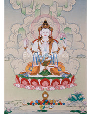 Hand-Painted 4 armed Avalokiteshvara Thangka 
