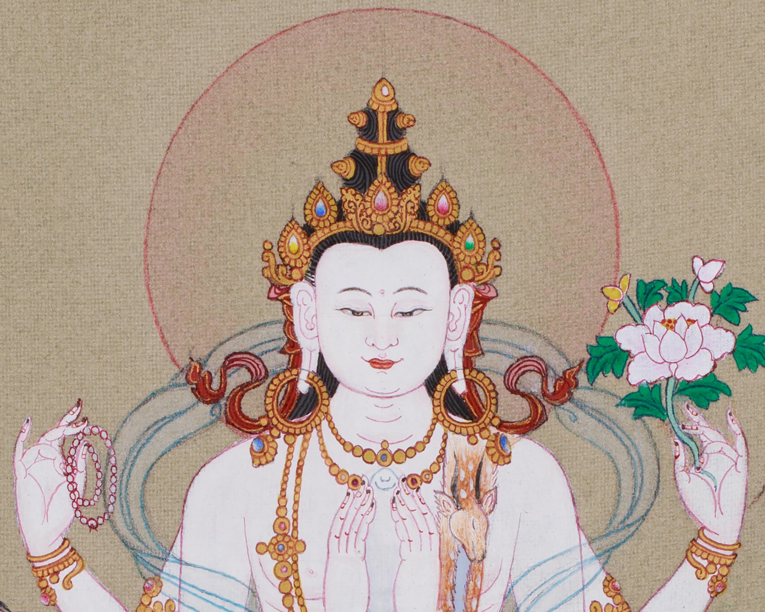 Divine Four-Armed Chenrezig Thangka | A Sacred Symbol of Compassion
