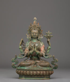 Oxidized Copper Statue of Chenrezig