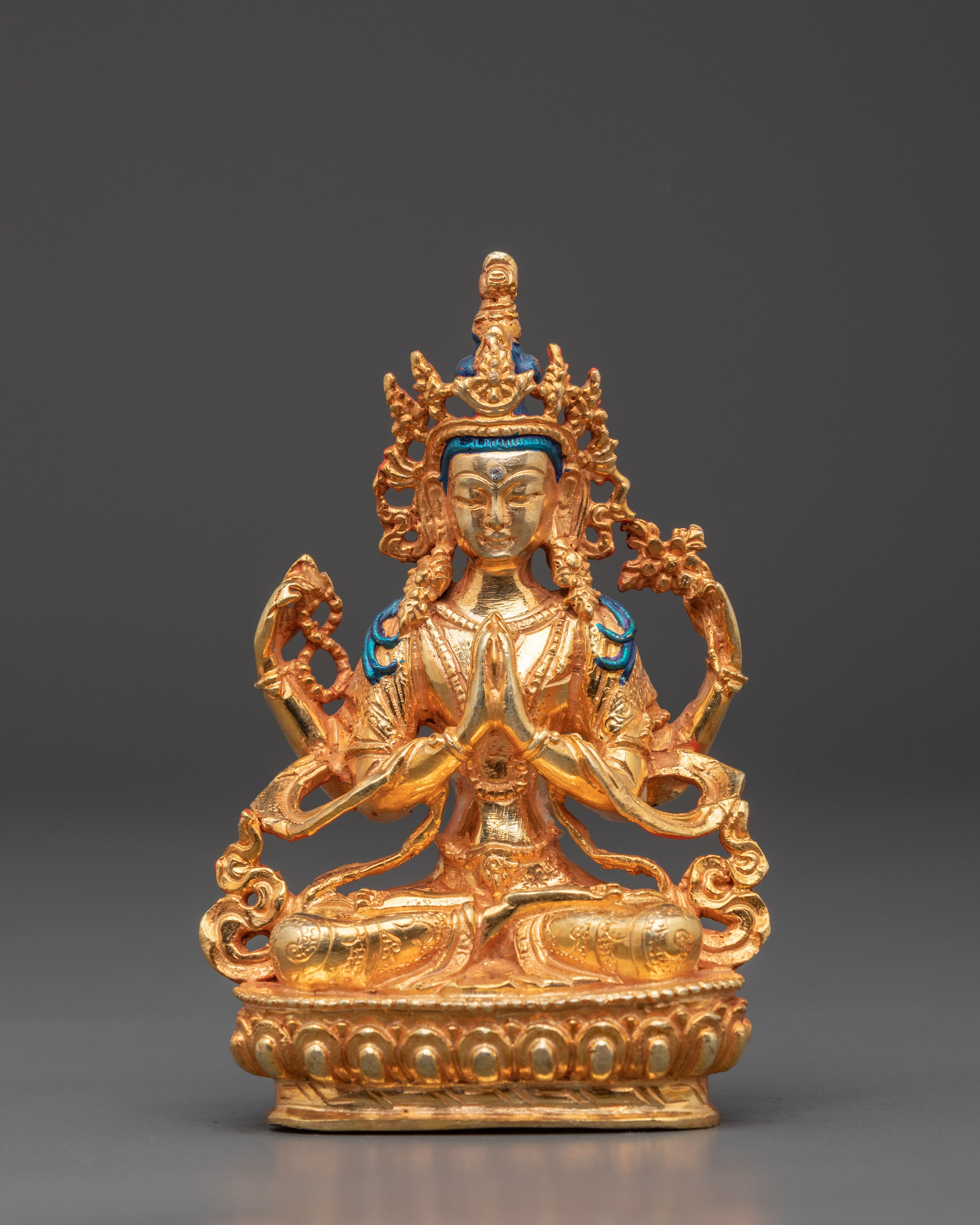 Four Armed Bodhisattva Chenrezig Statue | Tibetan Buddhist Deity of Compassion