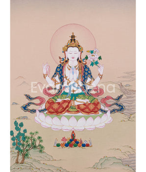 Hand-Painted Bodhisattva Chenrezig Art
