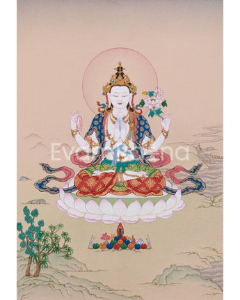 Hand-Painted Bodhisattva Chenrezig Art