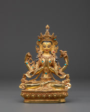 Turquoise Coral Inlaid Chenrezig Statue | Statue For Decor