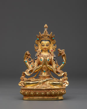 Turquoise Coral Inlaid Chenrezig Statue | Statue For Decor