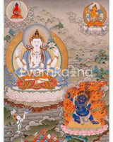 Four-Armed Avalokiteshvara Thangka Artwork Print | Traditional Bodhisattva Chenrezig on Cotton Canvas
