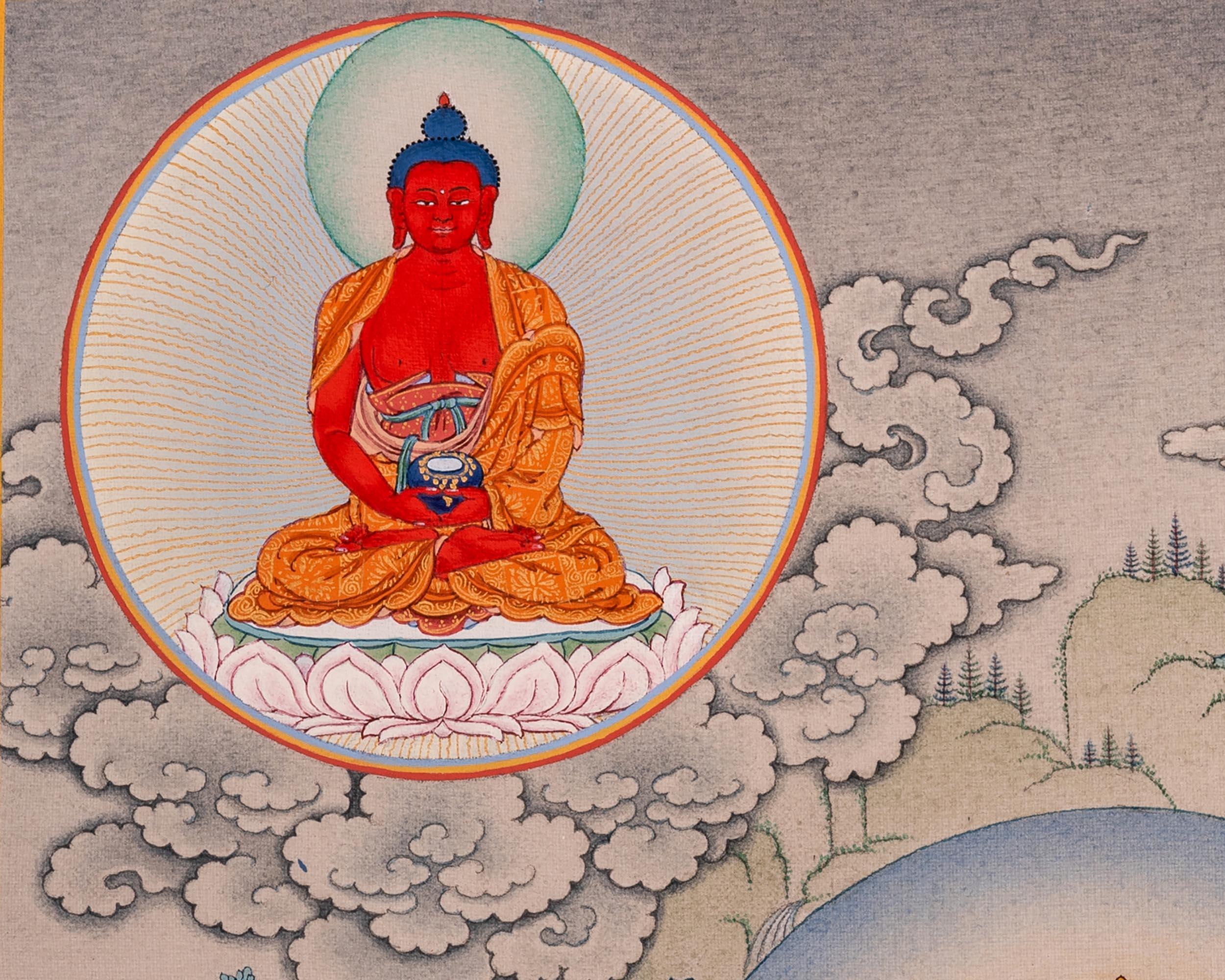 Four-Armed Avalokiteshvara Thangka Artwork Print | Traditional Bodhisattva Chenrezig on Cotton Canvas