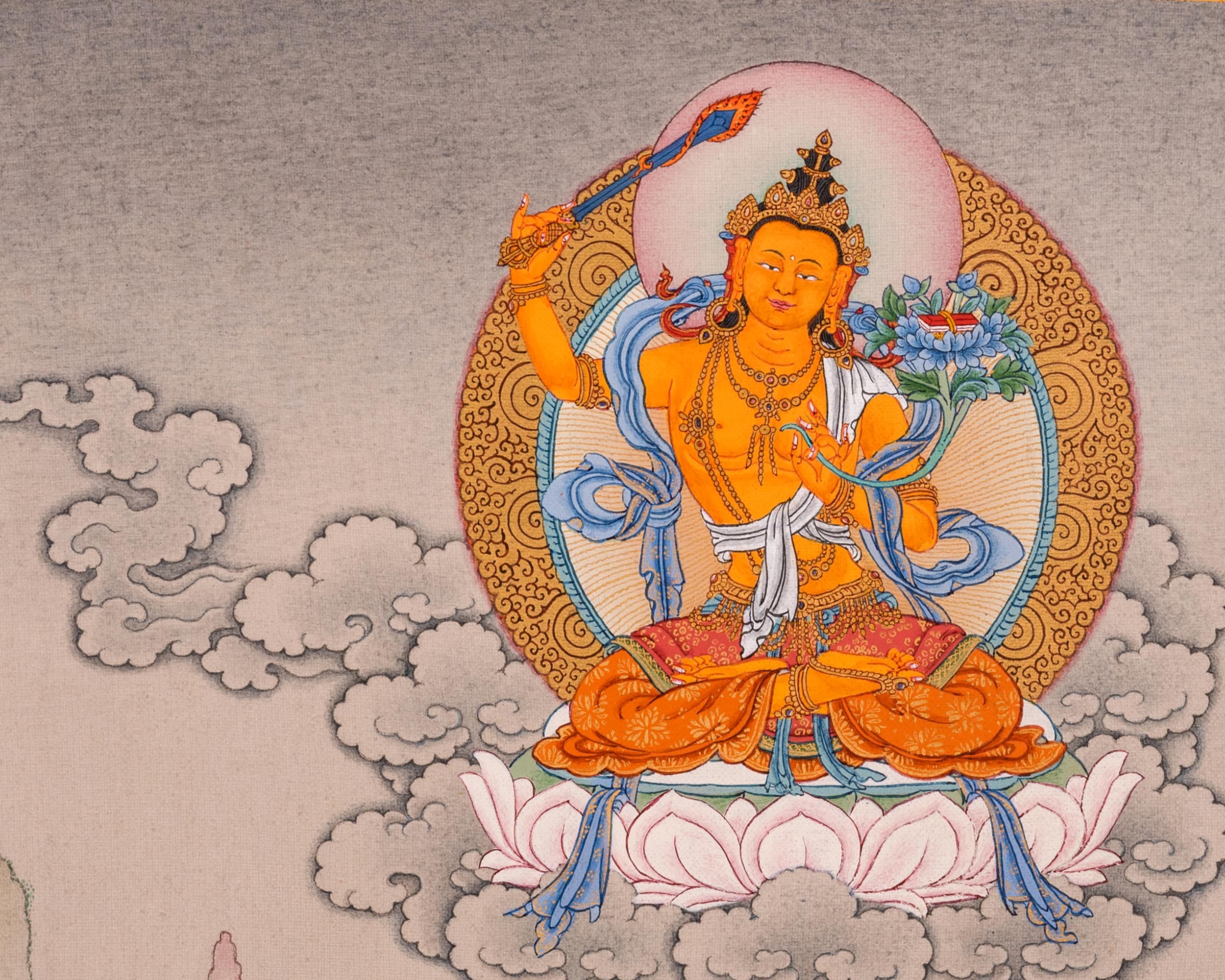 Four-Armed Avalokiteshvara Thangka Artwork Print | Traditional Bodhisattva Chenrezig on Cotton Canvas