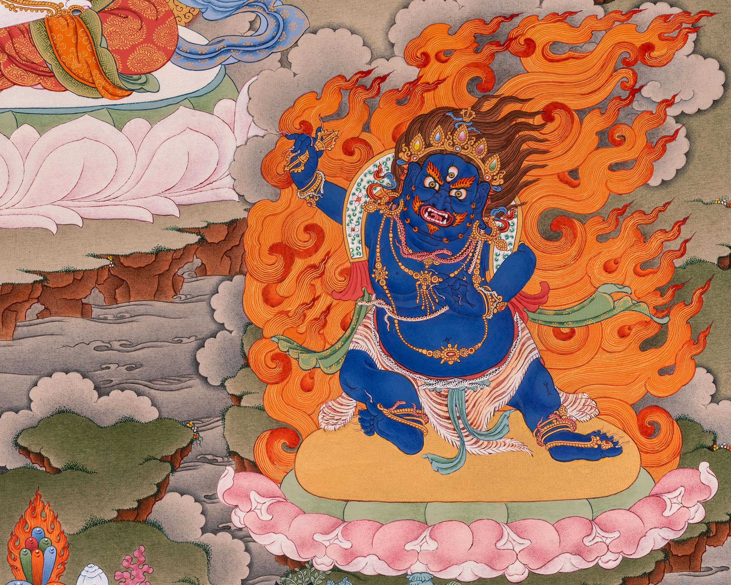 Four-Armed Avalokiteshvara Thangka Artwork Print | Traditional Bodhisattva Chenrezig on Cotton Canvas