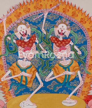 Tibetan Cittipati Thangka | Dancing Skeletons Deities | Divine Protectors