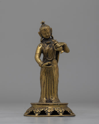 Elegant Handcrafted Newari Lady Offering Statue