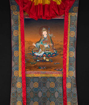 Guru Padmasambhava Thangka Print with Brocade | Tibetan Thangka Canvas Digital Print