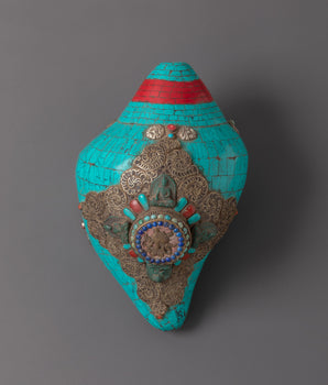 Buddhist Handmade Turquoise Conch | Spiritual Tool for Meditation & Rituals
