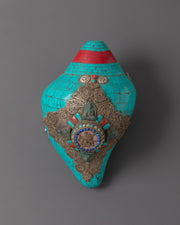Buddhist Handmade Turquoise Conch | Spiritual Tool for Meditation & Rituals