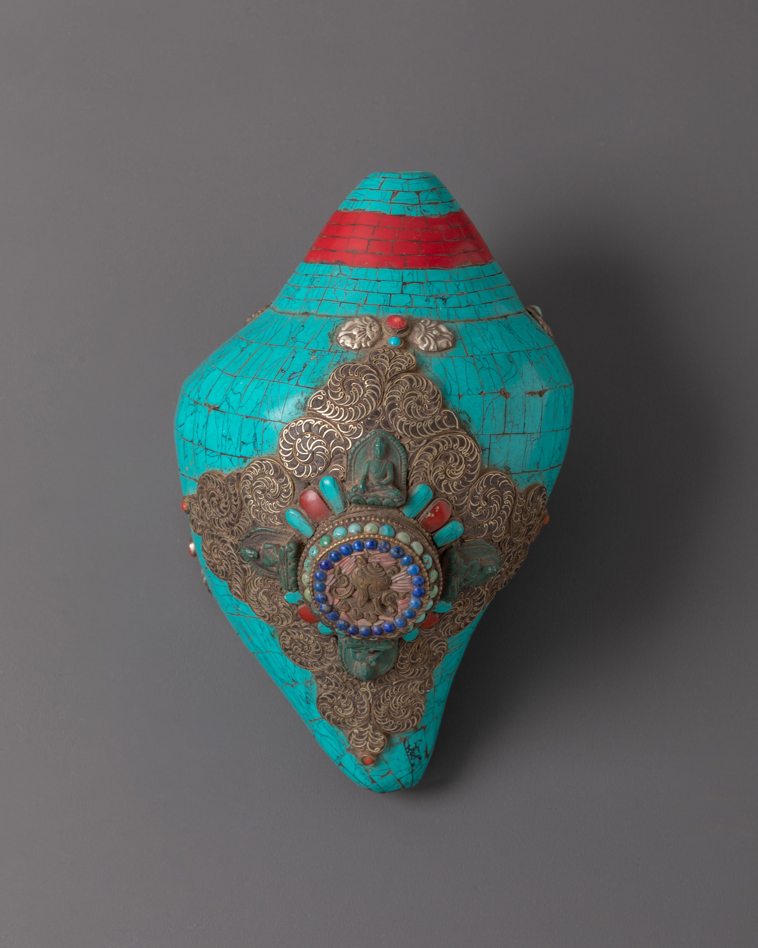Buddhist Handmade Turquoise Conch | Spiritual Tool for Meditation & Rituals