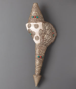 Conch with White Metal | Symbol of Dharma and Spiritual Awakening