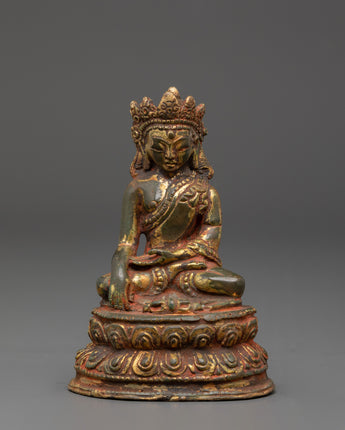 Gold Inlaid Crown Shakyamuni Buddha Statue