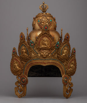 Buddhist Headdress Crown | Elegant Copper Headpiece for Spiritual Practices