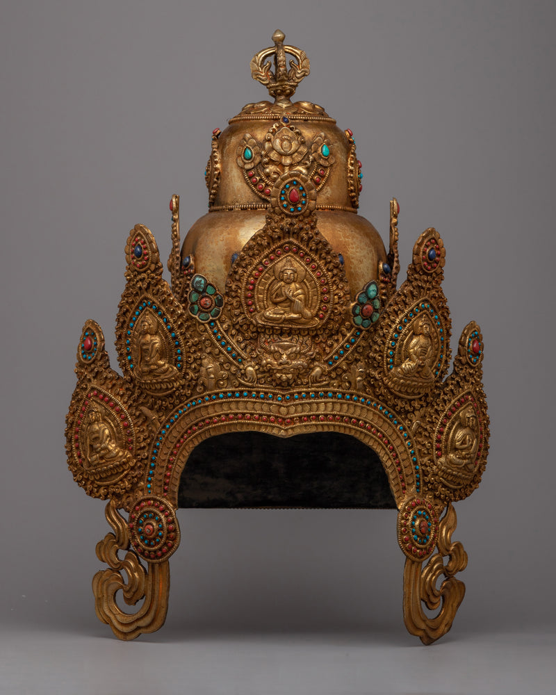 Buddhist Headdress Crown | Elegant Copper Headpiece for Spiritual Practices