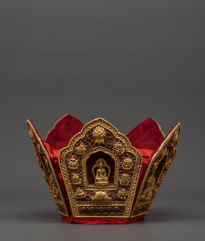 Oxidized Copper Tibetan Crown with 5 Dhyani Buddhas