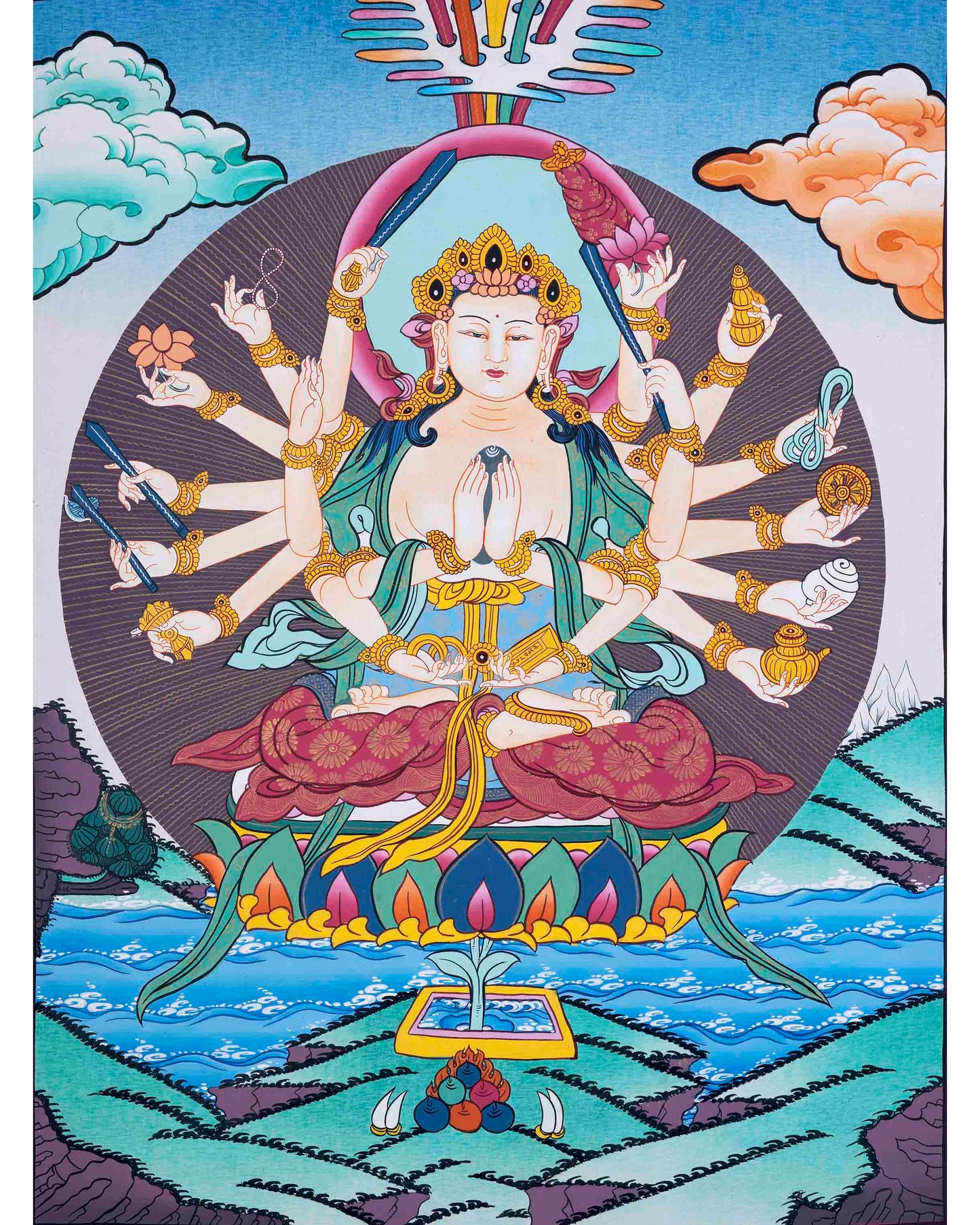 18 Armed Cundi Bodhisattva Thangka | Spiritual Art