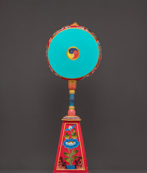 Handcrafted Tibetan Dakini Drum | Painted Ritual Chöd Drum with Stand and Stick