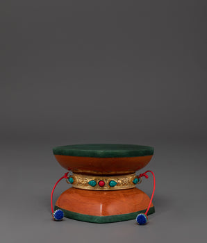 Authentic Tibetan Drum with Gold-Plated Copper and Sacred Stones